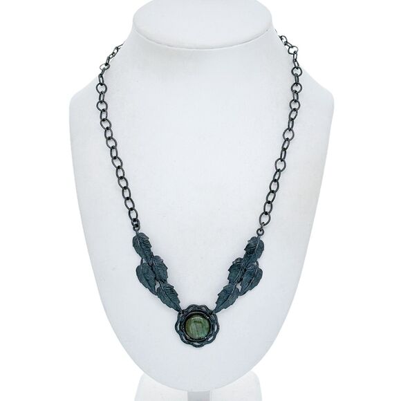 Vintage Israeli Oxidized Sterling Silver 925 Floral Labradorite Necklace 20" - Picture 1 of 5
